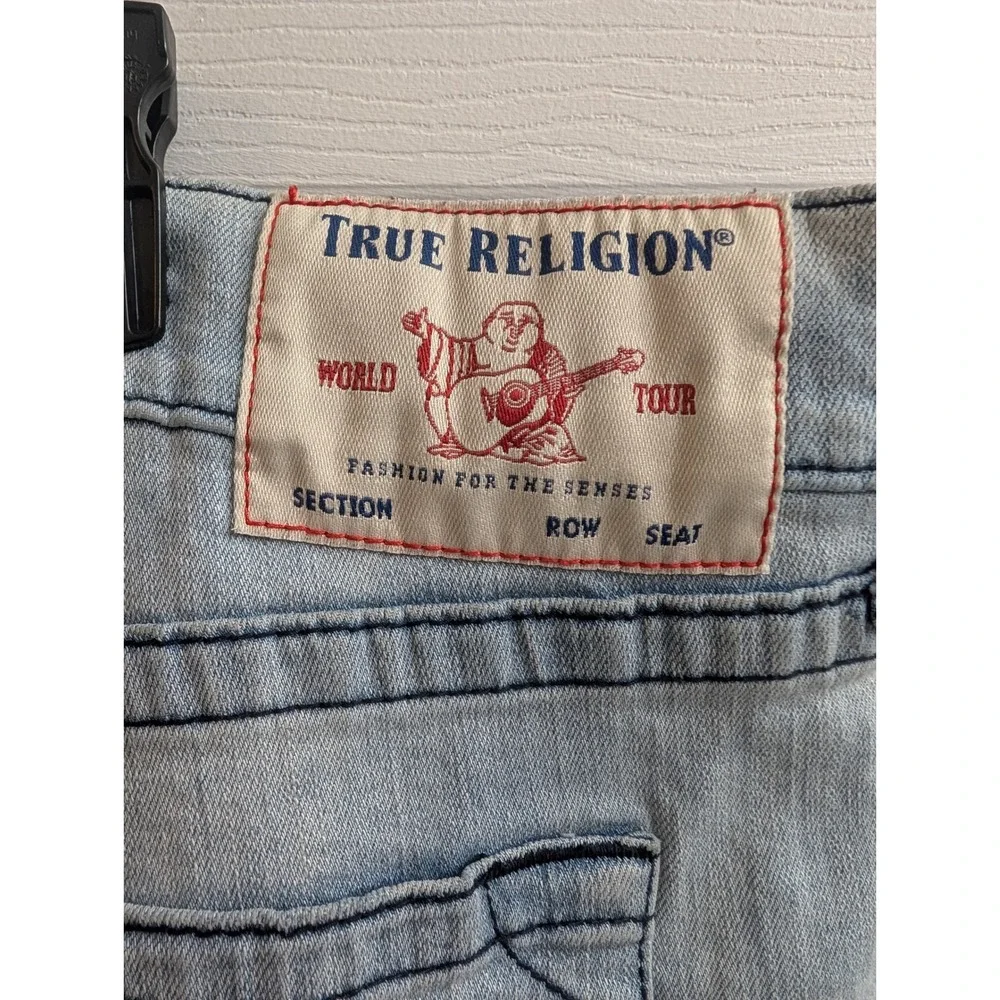 True Religion Men's Light Wash Moto Jeans Distressed Designer‎ Denim - Size 40